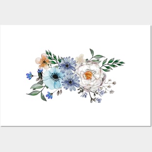 Blue Peonies Floral Watercolor Pretty Fresh Bouquet Posters and Art